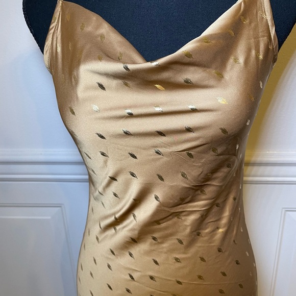 NWT Bonheur D’Amour Cowl Neck Mermaid Slip Dress Maxi Bias Cut Sz S Gold - Picture 10 of 13